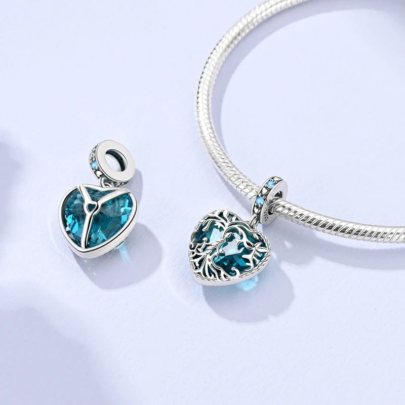 Abalorio de Plata de Ley 925 con Forma de Corazón y Cielo Estrellado, Abalorio Familiar de Madre, Hija e Hermana, Compatible con Pulseras, Colgante, Joyería DIY para Mujer, Regalo