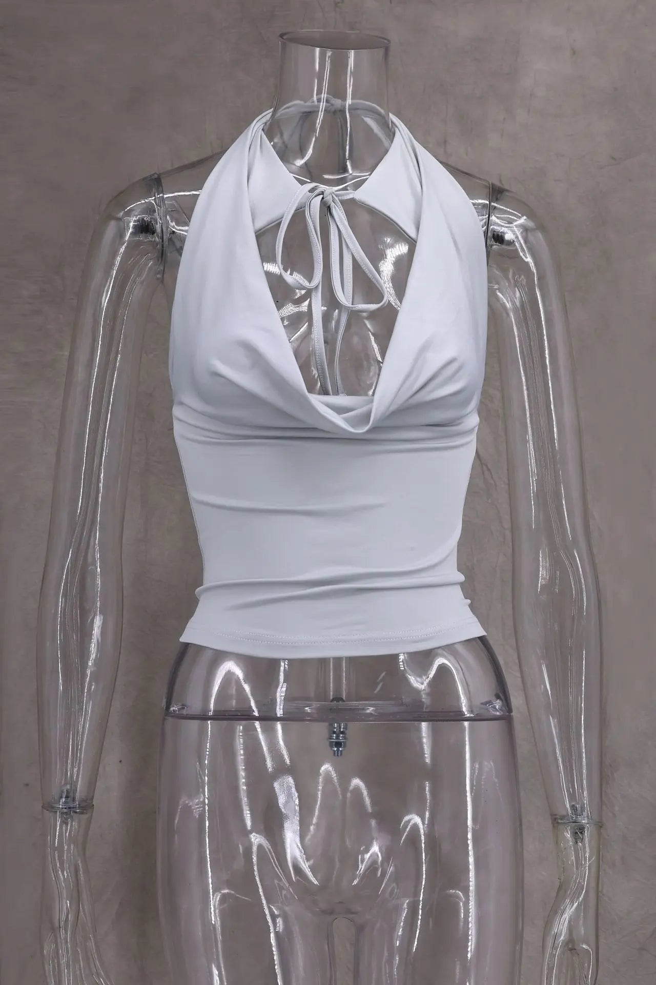 Camisetas sexis con cordones lisos para mujer, camisetas sin mangas con espalda descubierta y cuello Halter elegante, Top corto elástico Y2K para chica joven