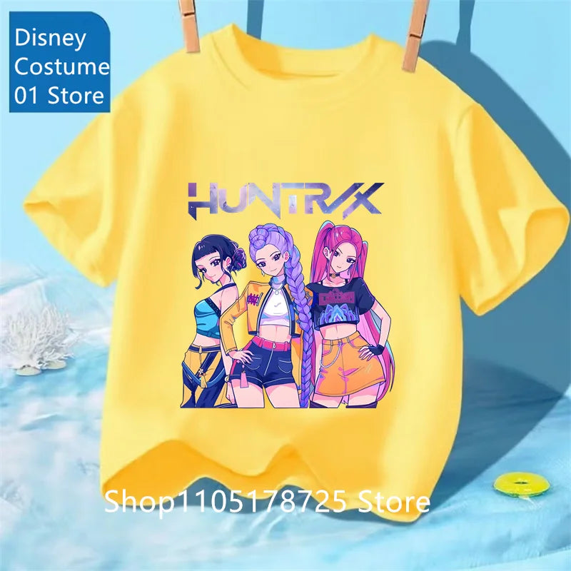 Camiseta con Estampado de Demon Hunters de Kpop, Ropa de Verano para Niños, Camiseta de la Película 2025, Camiseta de Manga Corta para Niñas y Niños, Camiseta Cómoda