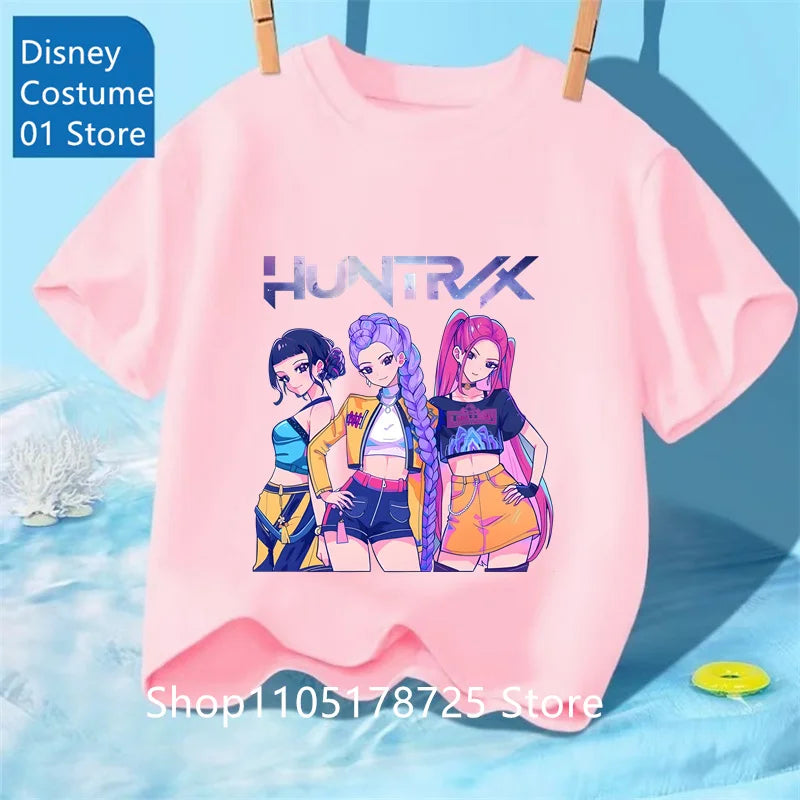 Camiseta con Estampado de Demon Hunters de Kpop, Ropa de Verano para Niños, Camiseta de la Película 2025, Camiseta de Manga Corta para Niñas y Niños, Camiseta Cómoda