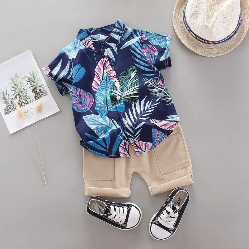 Conjunto de ropa de bebé de 2 uds., trajes infantiles para niños, ropa para niños, traje de moda para bebé, conjunto de ropa informal de verano, pantalones cortos superiores