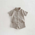Conjunto de camisa de manga corta a rayas Retro de estilo coreano para niños y niñas pequeñas, traje de moda informal fino de verano para bebés