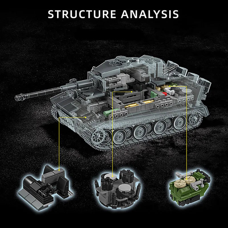 WW2 militar 1/28 escala Franz Staudegger Tiger tanque pesado conjunto de bloques de construcción guerra mundo 2 tanques de tigre modelo juguetes para niños regalos