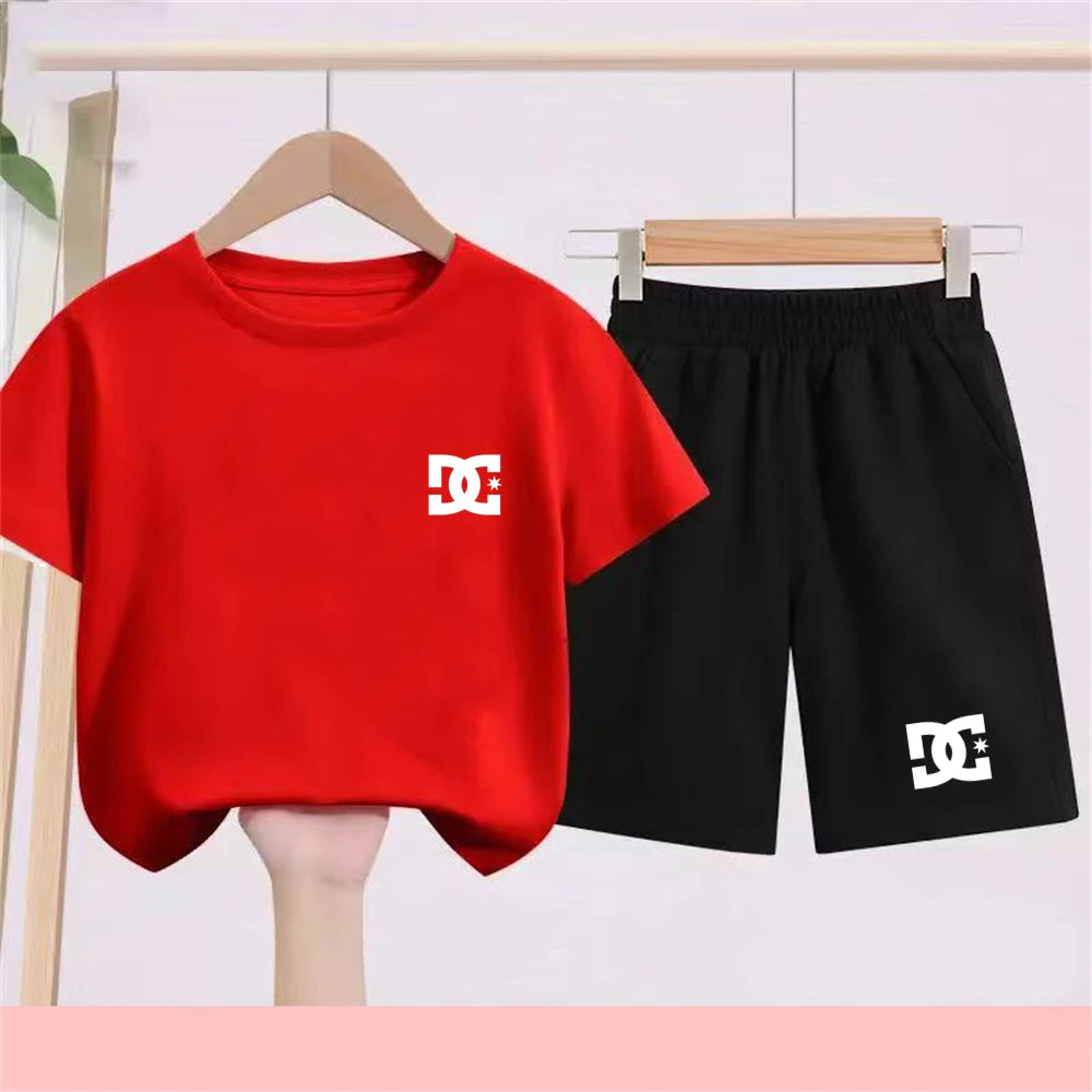 Ropa con letras para niños, camiseta de manga corta + pantalones cortos, ropa de verano fresca y encantadora, conjunto deportivo informal para niños y niñas de 3 a 12 años