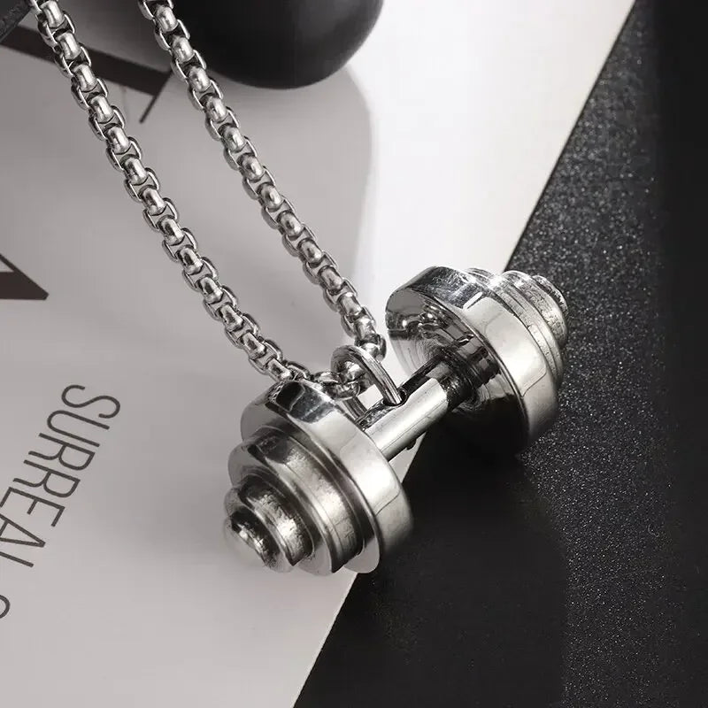 Colgante de mancuernas de levantamiento de pesas de acero inoxidable para hombre musculoso, collar de barra para culturismo, joyería deportiva para gimnasio para mujer