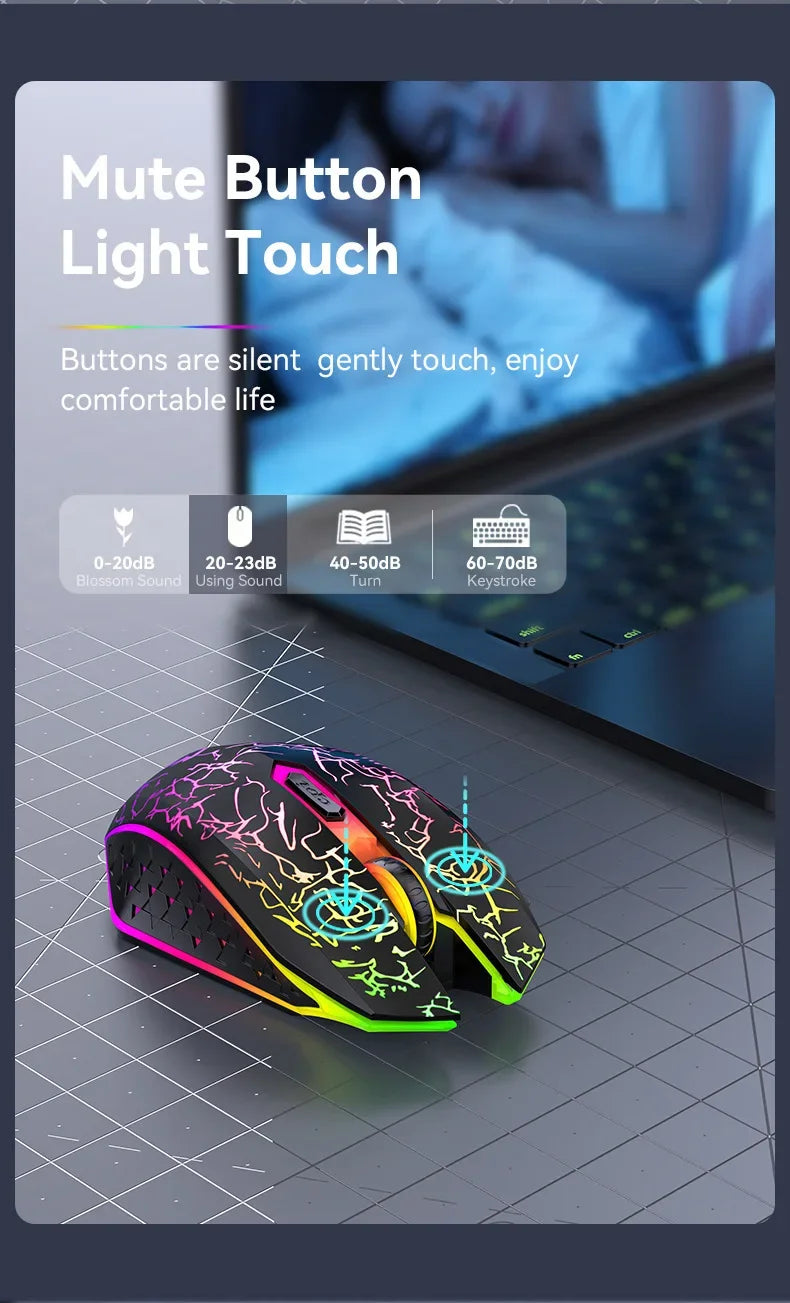 Ratón inalámbrico Bluetooth 5,2 RGB 2,4G, ratón para juegos de modo Dual, ratón silencioso de 6 botones para MacBook, tableta, ordenadores portátiles