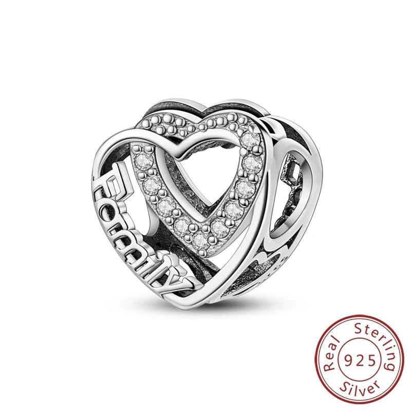 Abalorio de Plata de Ley 925 con Forma de Corazón y Cielo Estrellado, Abalorio Familiar de Madre, Hija e Hermana, Compatible con Pulseras, Colgante, Joyería DIY para Mujer, Regalo