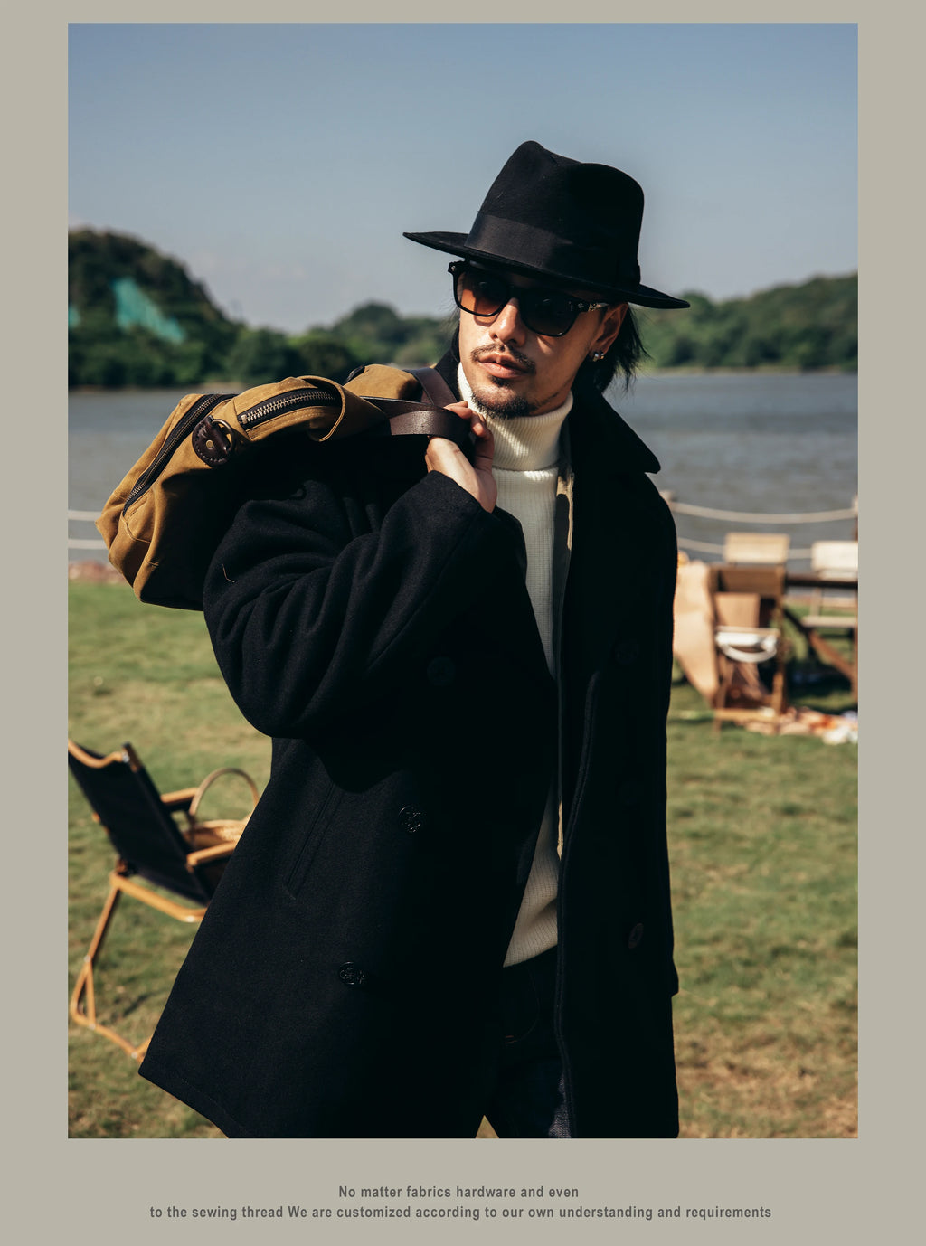 Peacoat Red Tornado 740 en negro, abrigo vintage de mezcla de lana de longitud media con doble botonadura para hombre, chaqueta cálida de invierno