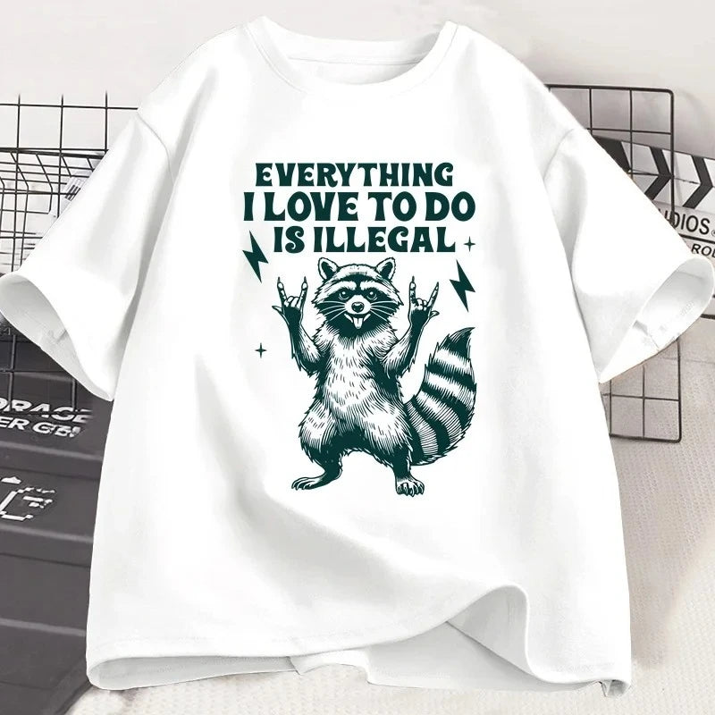 Camiseta divertida con patrón de mapache, camiseta de humor, pantalón corto informal para mujer, camiseta de manga Harajuku, ropa para mujer, camisetas gráficas Y2K
