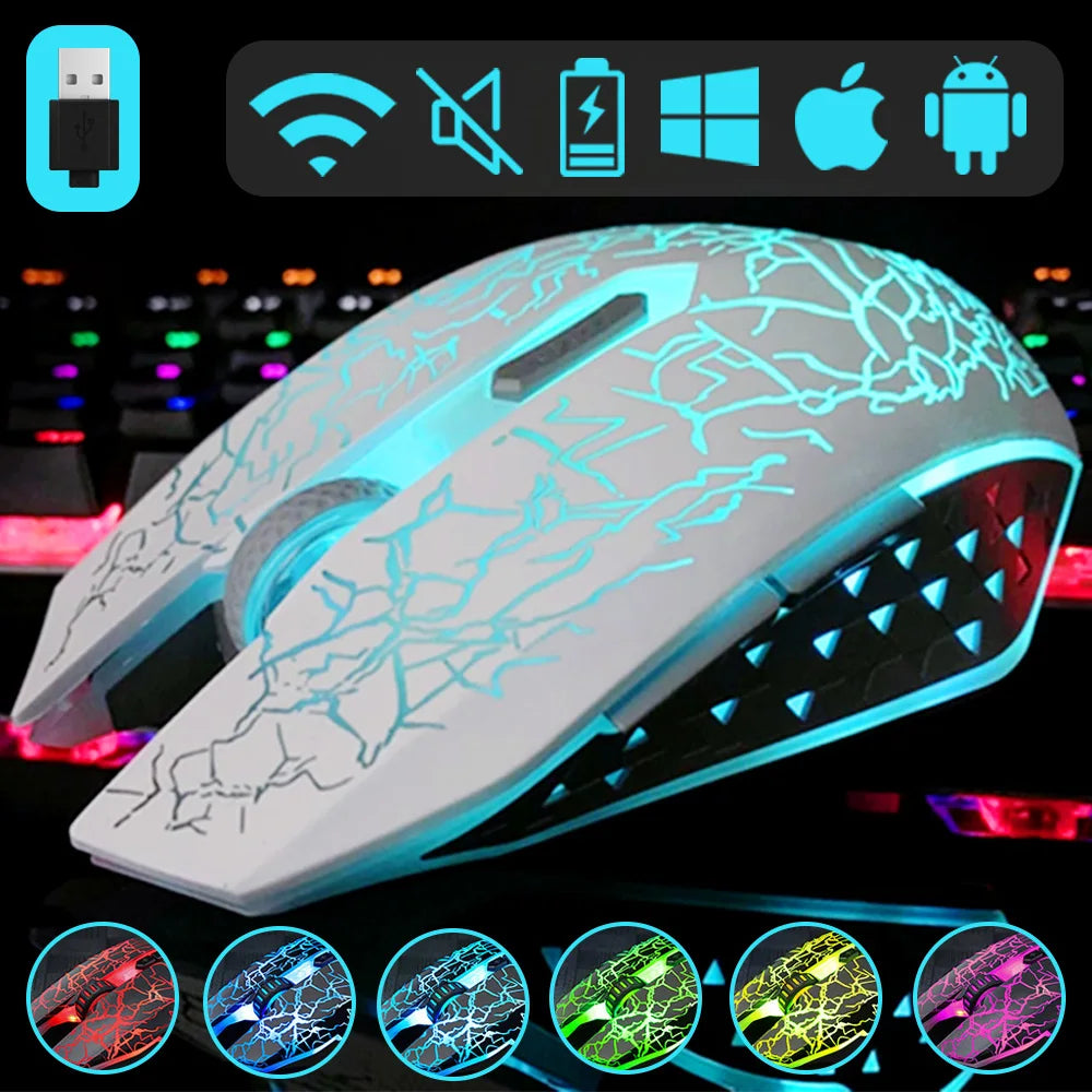 Ratón inalámbrico ergonómico para juegos, Mouse mecánico recargable de 1600 dpi, silencioso, RGB, 2,4G, para PC, portátil y Gamer