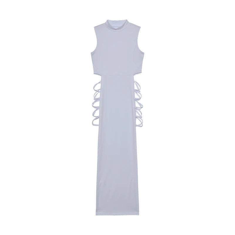 Vestido con corte entrecruzado, vestido sexy ajustado sin mangas con cuello simulado, ropa de mujer