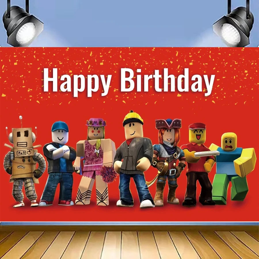 Roblox-Juego de decoración para fiesta de cumpleaños, vajilla de juego, bolsa de regalo, mantel, globo, adorno para pastel, telón de fondo, suministros para fiesta Baby Showe Roblox