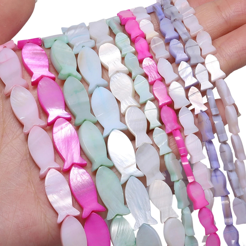 Conchas naturales de agua dulce con forma de pez, concha de nácar teñida multicolor, cuentas espaciadoras sueltas para fabricación de joyería, pulsera DIY