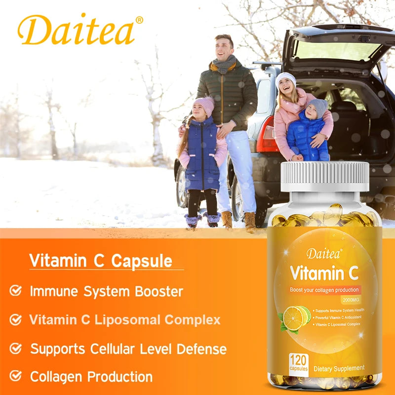 Cápsulas de vitamina C - 2000 mg, promueven la producción de colágeno, apoyan la piel y la salud inmunitaria, potente antioxidante, 120 cápsulas
