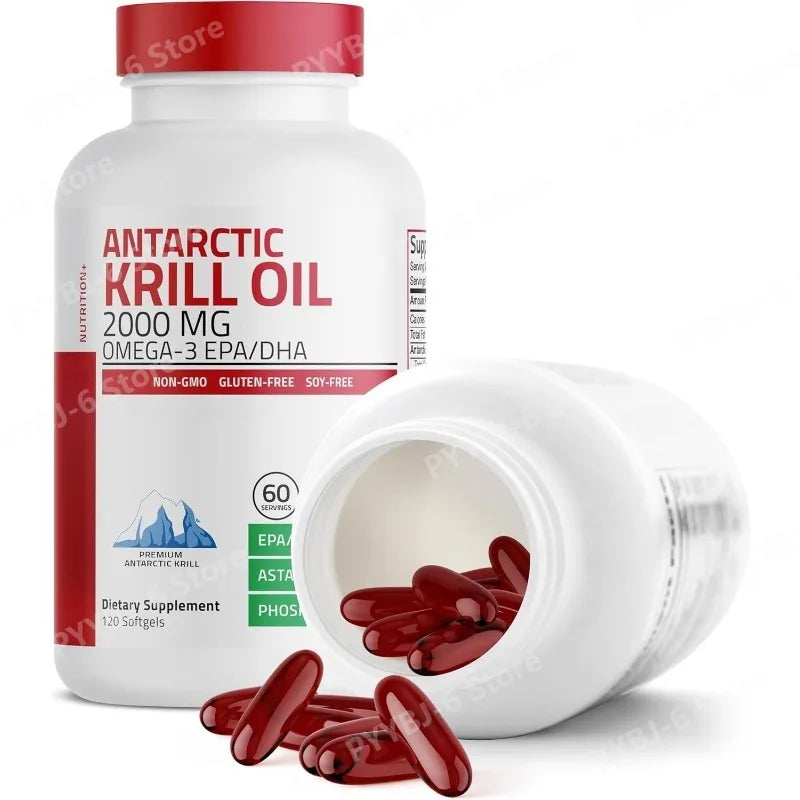 Aceite de Krill Antártico 2000mg con Omega-3 EPA DHA Astaxantina y Fosfolípidos, Suplemento Dietético Antioxidante Natural, 120 Cápsulas Blandas