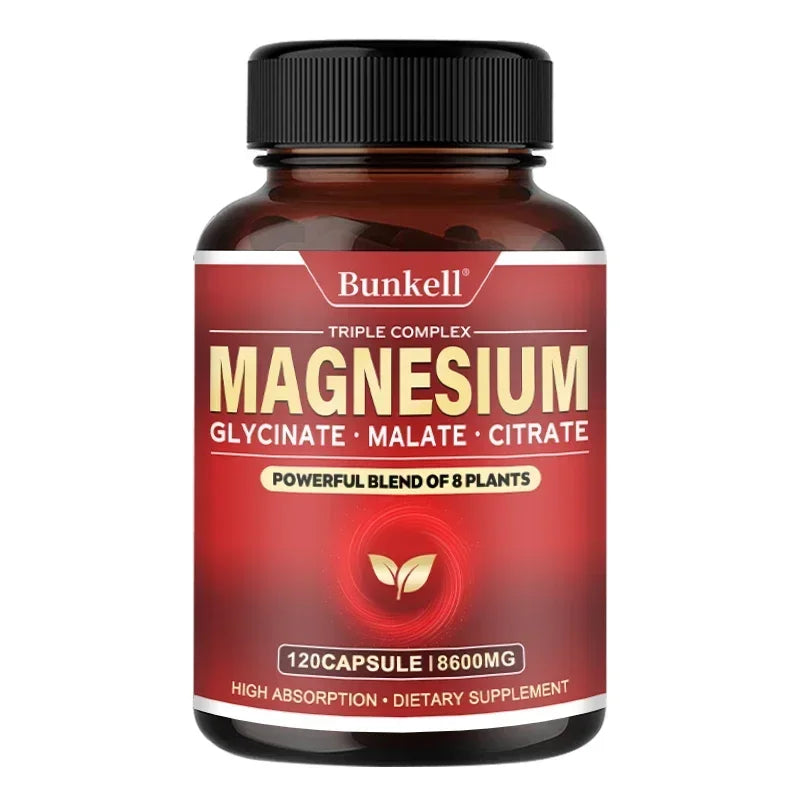 Complejo de magnesio - Glucinado de magnesio, malato, cítrato - Promueve energía y sueño, salud ósea, sin gluten ni OGM