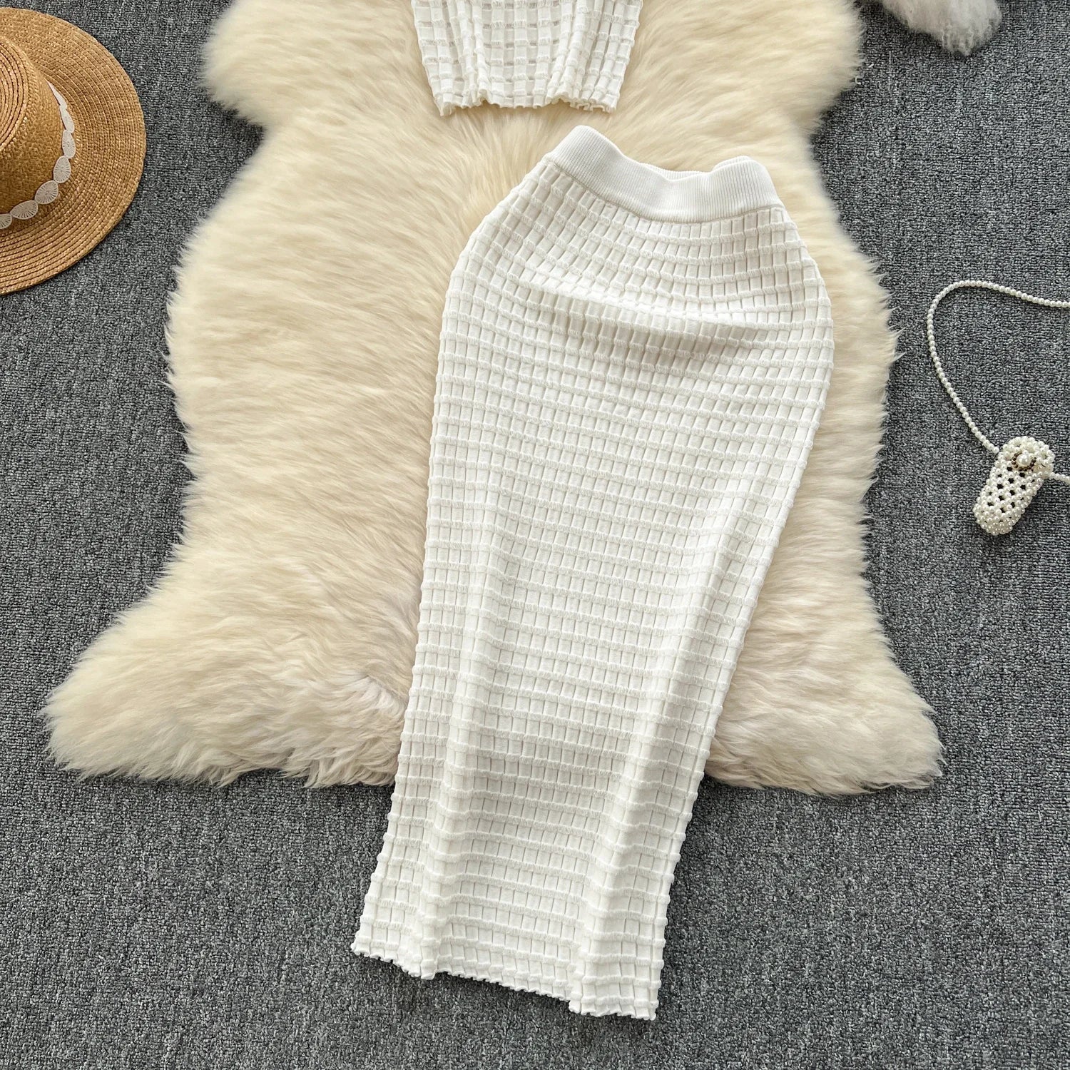 Conjunto de falda de moda de verano para mujer, camisetas sin mangas Sexy, cintura alta, Saya larga delgada, trajes de dos piezas, ropa de punto sólida