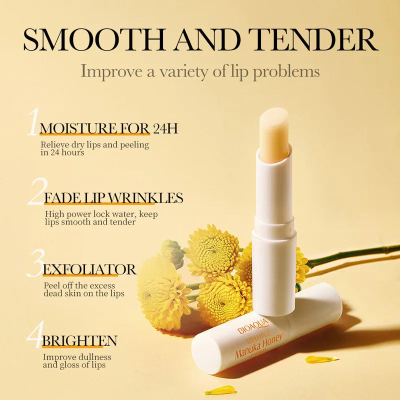 BIOAOUA vitamina E miel bálsamo labial hidratante antigrietas nutritivo lápiz labial labios productos para el cuidado de la piel