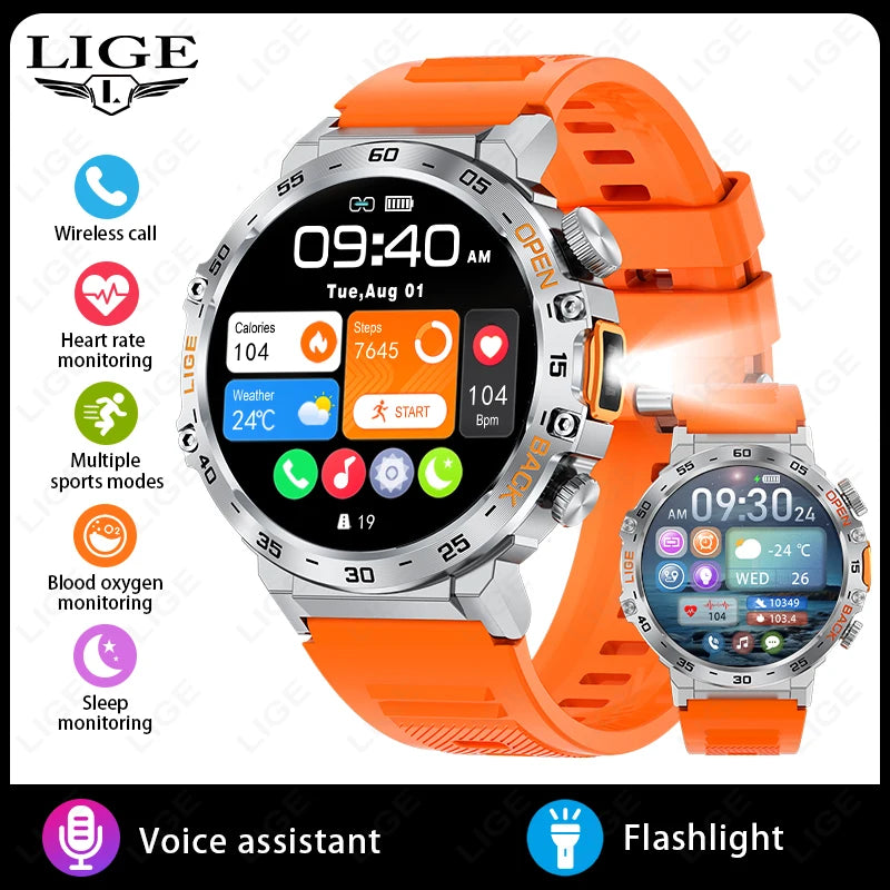 LIGE 2024 reloj inteligente para hombres 360*360 pantalla AMOLED HD relojes deportivos impermeables para Fitness linterna nueva reloj inteligente para hombres para Andrio IOS