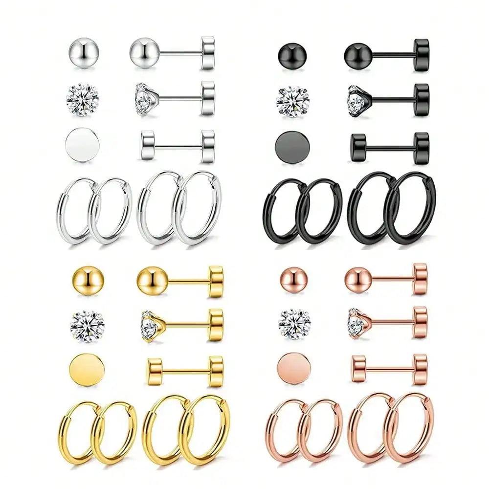 Juego de 5 pares de pendientes de acero inoxidable con circonita cúbica simples y a la moda para mujer, regalo para el día de la madre
