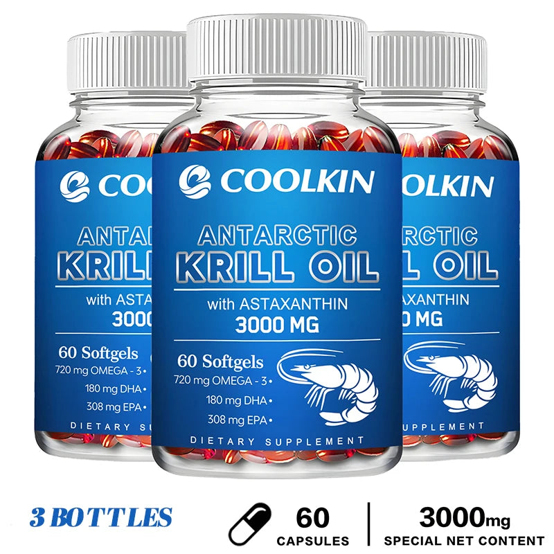 Aceite de Krill Antártico 3000mg - Omega-3 EPA, DHA, Astaxantina Natural, Máxima Fuerza para la Salud del Corazón y las Articulaciones