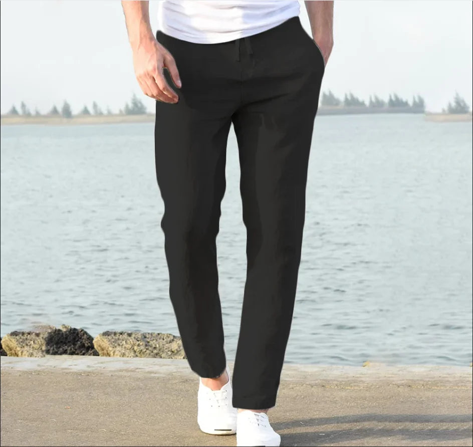 Pantalón de algodón para hombre, corte recto, ligero, transpirable, cómodo, estilo playero, color liso, pantalón deportivo