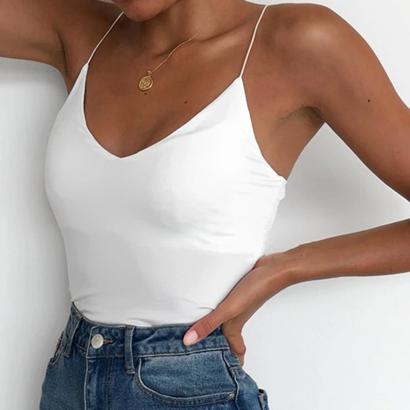 Camiseta sin mangas Sexy de verano para mujer, Tops básicos con tirantes, camisola delgada sin mangas