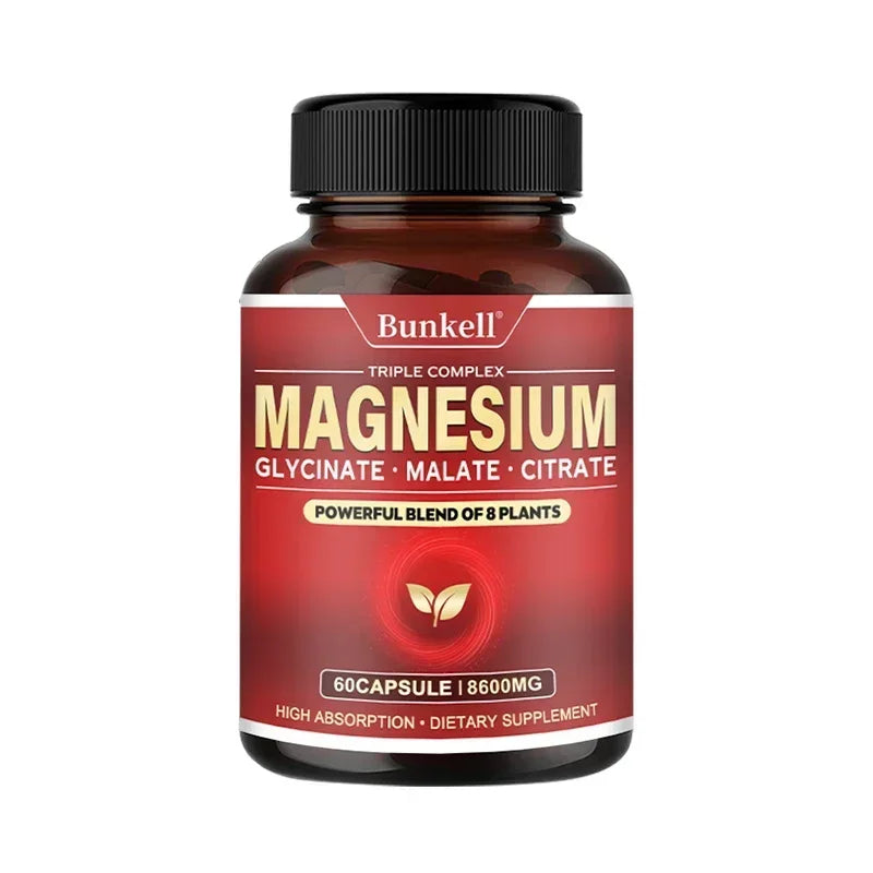 Complejo de magnesio - Glucinado de magnesio, malato, cítrato - Promueve energía y sueño, salud ósea, sin gluten ni OGM