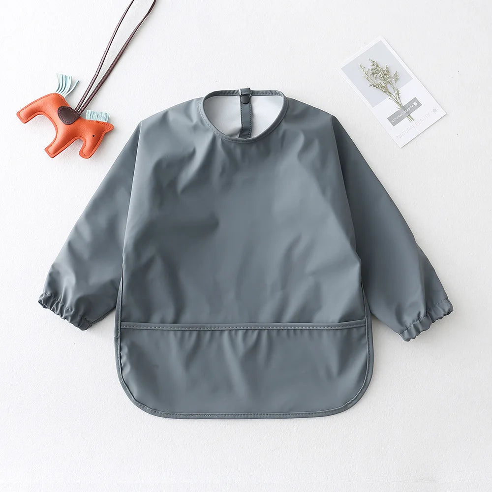 Bufanda de manga larga para bebés y niños pequeños, bata artística impermeable, babero para alimentar, delantal con bolsillo, Baberos Bandana de tela para eructar para niños y niñas