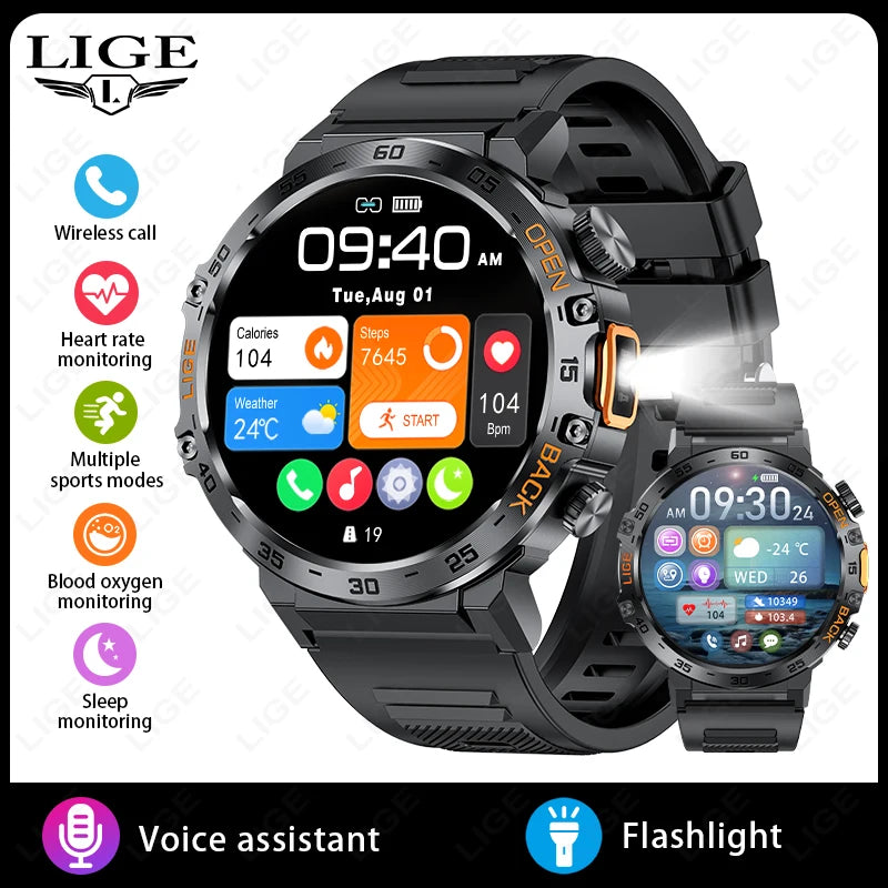 LIGE 2024 reloj inteligente para hombres 360*360 pantalla AMOLED HD relojes deportivos impermeables para Fitness linterna nueva reloj inteligente para hombres para Andrio IOS