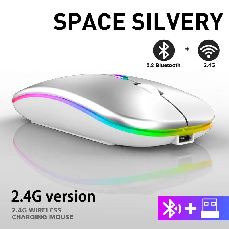 Ratón inalámbrico RGB recargable con Bluetooth, inalámbrico, retroiluminado con LED, ergonómico, para juegos, ordenador portátil y PC, 3600DPI