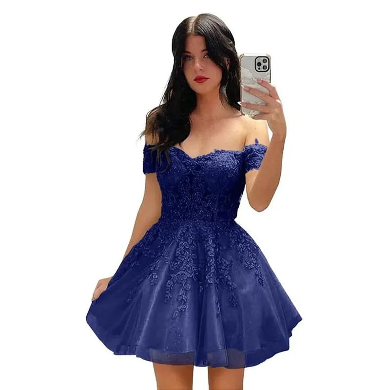 Vestido de Fiesta Corto para Mujer, Elegante, 2025, Encaje Negro, Ajustado, Vestido de Noche, Talla Grande, Quinceañera