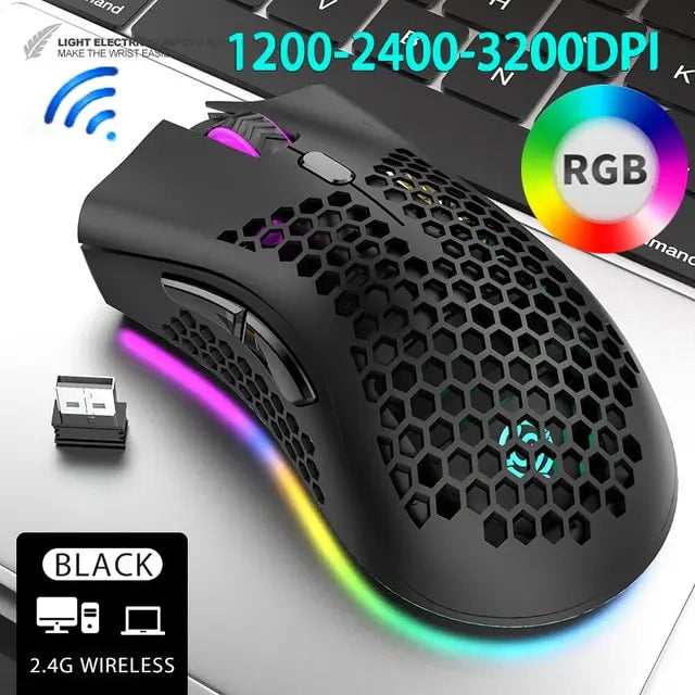 Ratón inalámbrico BM600 para juegos, periférico con luz RGB, recargable por USB, 2,4G, bonito