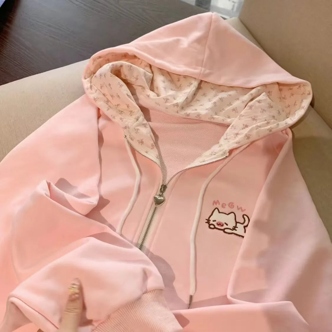 Abrigo con capucha Harajuku coreano Kawaii para mujer, cárdigan fino de manga larga con cremallera, ropa de calle Y2K, nuevas chaquetas holgadas de longitud media
