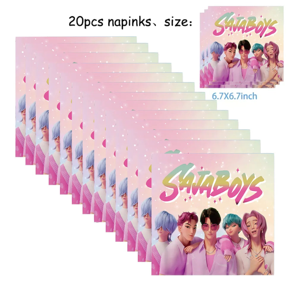 Vajilla desechable para fiesta temática de cazadores de demonios k-pop, plato con bandera de cazador, globo, decoración de cazadores, suministros para fiesta de cumpleaños