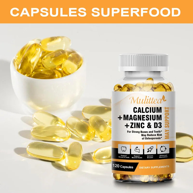 Mulittea-cápsulas de Zinc y magnesio de calcio con vitamina D3 para huesos fuertes y sistema nervioso, salud y promueve el crecimiento celular
