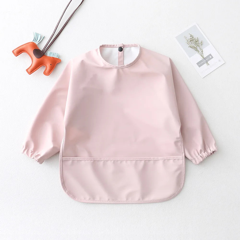 Bufanda de manga larga para bebés y niños pequeños, bata artística impermeable, babero para alimentar, delantal con bolsillo, Baberos Bandana de tela para eructar para niños y niñas