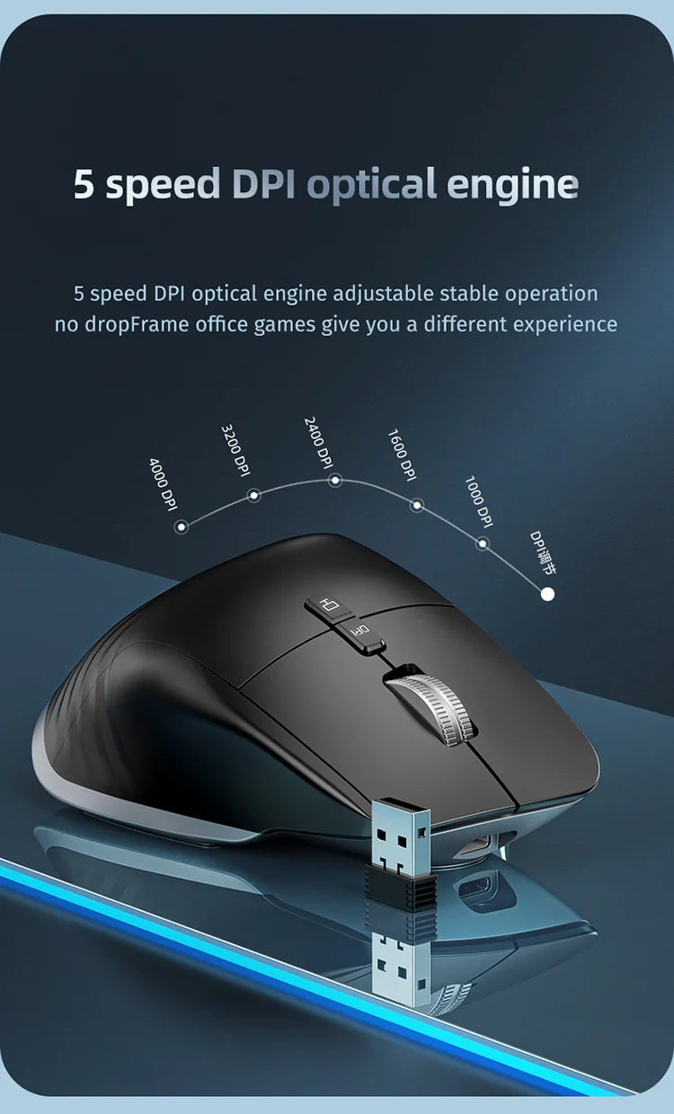 JOMAA-ratón inalámbrico para juegos de ordenador, Mouse negro de 2,4G con Bluetooth, RGB, recargable, diseño ergonómico, para oficina