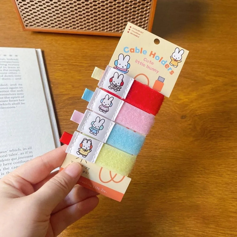 Kawaii Miffy nuevo estilo Cable USB cuerda de almacenamiento conejo de dibujos animados bordado impresión portátil cuerda elástica Cable organizador regalo para niña
