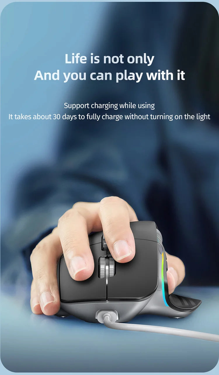 JOMAA-ratón inalámbrico para juegos de ordenador, Mouse negro de 2,4G con Bluetooth, RGB, recargable, diseño ergonómico, para oficina