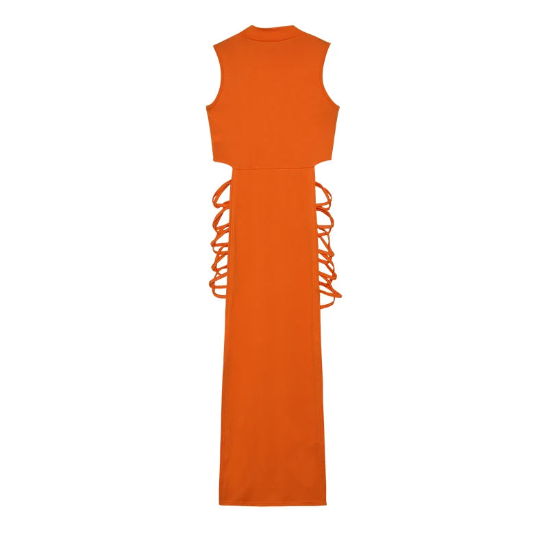 Vestido con corte entrecruzado, vestido sexy ajustado sin mangas con cuello simulado, ropa de mujer