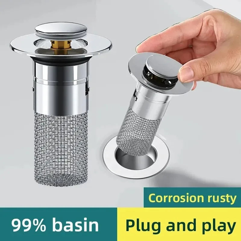 Tapón de fuga para lavabo de acero inoxidable con núcleo rebotante antiolor, tapón de desagüe a presión para fregadero, accesorio universal para lavabo, instalación fácil, anti‑catarata, duradero, premium topplus 202