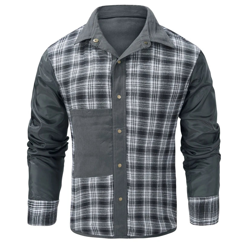 Primavera otoño hombres camisa de franela a cuadros chaqueta Casual hombres Retro solapa algodón camisas cálidas hombres chaqueta cortavientos táctica ropa