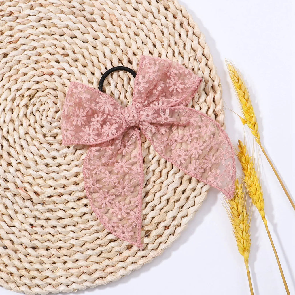 Diadema con lazos de flores bordados ahuecados, accesorios para el cabello para niños, tocado de encaje hecho a mano, tocado para niña, regalo