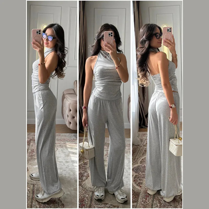 Vestido sin mangas con cuello colgante para mujer, vestido liso de satén con espalda descubierta, vestidos informales de oficina con tirantes finos, nueva Suite de primavera 2025