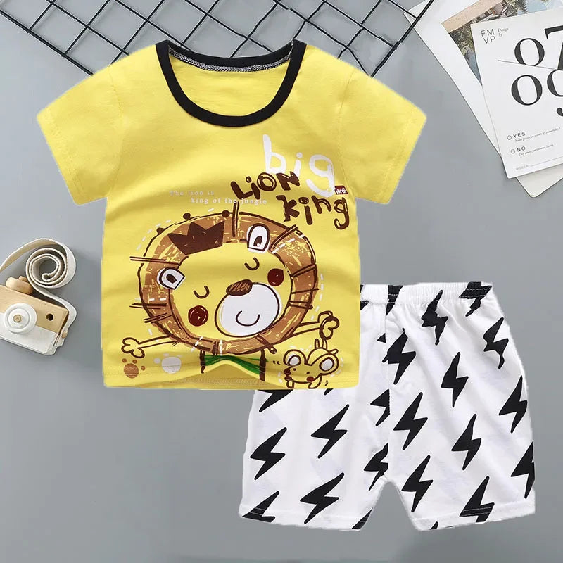 Conjuntos para niños, ropa para madres y niños, camiseta para niños y niñas, pantalones cortos, 2 uds., ropa de verano de algodón de manga corta para bebés, traje para niños pequeños