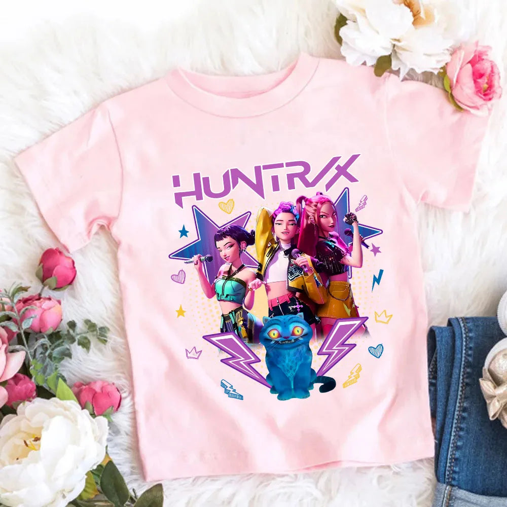Camiseta de Algodón Suave para Niñas, Diseño de la Película 2026, Ropa Infantil, Regalos para Fans del K-Pop Demon Hunters, Ropa para Niños, Tops Casuales a la Moda