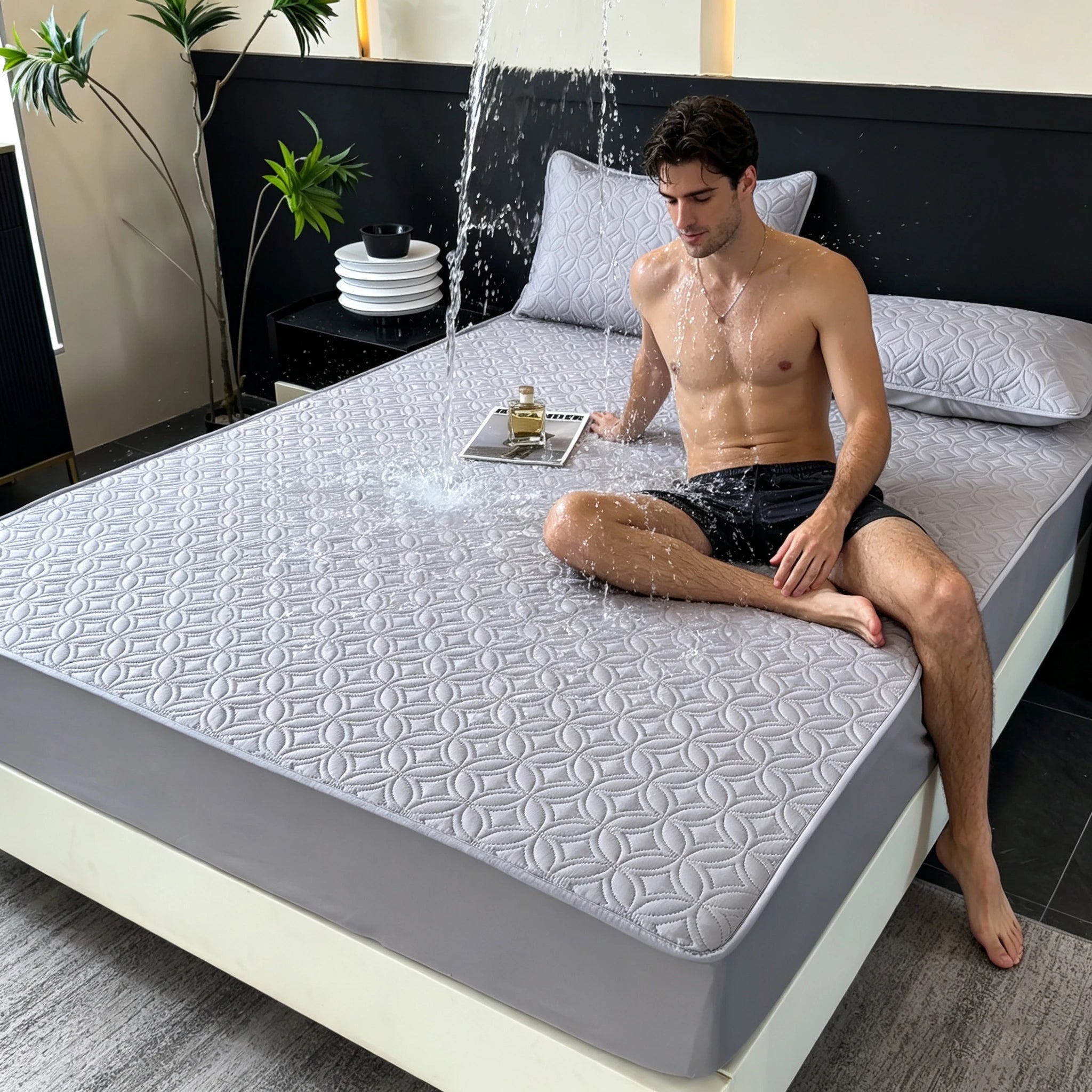 1 pieza de sábana ajustable de lujo, ultrasuave, cómoda e impermeable, y funda de colchón gruesa (funda de almohada no incluida), juego de ropa de cama de color liso, funda de colchón todo incluido, agradable para la piel