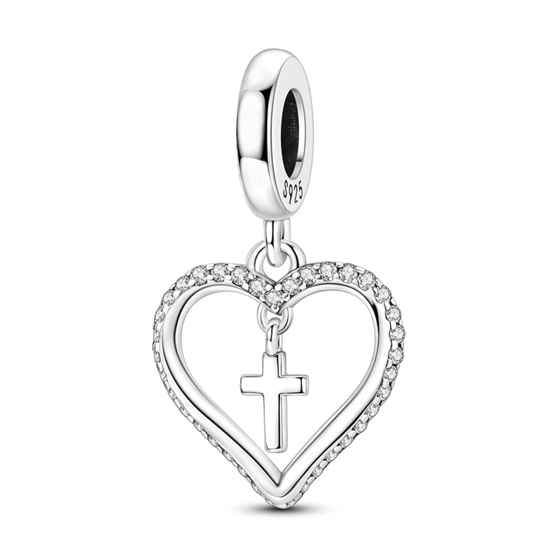 Abalorio de Plata de Ley 925 con Forma de Corazón y Cielo Estrellado, Abalorio Familiar de Madre, Hija e Hermana, Compatible con Pulseras, Colgante, Joyería DIY para Mujer, Regalo