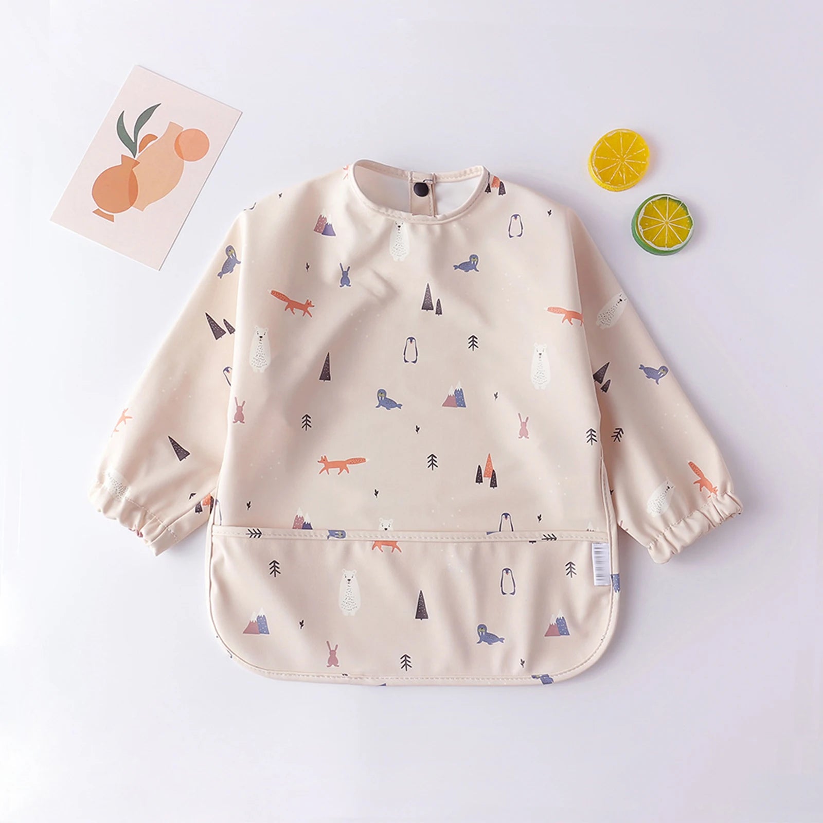 Bufanda de manga larga para bebés y niños pequeños, bata artística impermeable, babero para alimentar, delantal con bolsillo, Baberos Bandana de tela para eructar para niños y niñas